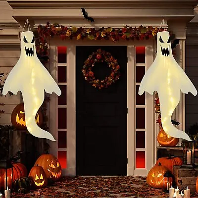 £7.99 • Buy 2 LED Light Ghost Windsock Halloween Decor Garden Decor Props Party Home Hanging