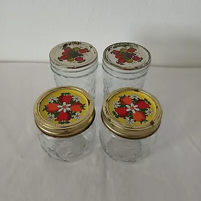 4 Vintage Jars Ball Quilted Crystal Kerr Fruit Jelly 8 Oz • $17.99