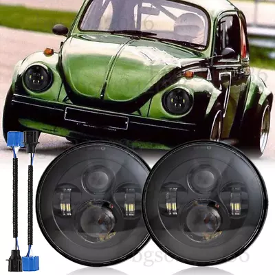 For VW Beetle 1950-1979 Pair Black 7  Round LED Headlights High Low Sealed Beam • $44.89