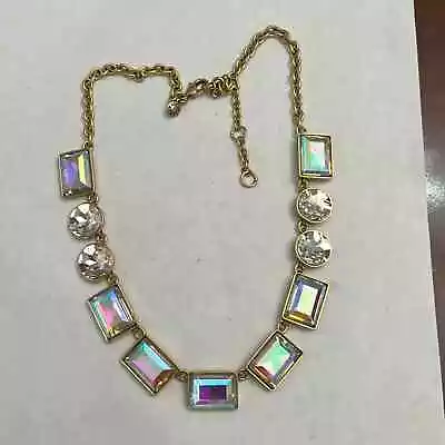  J. Crew Arora Iridescent Square Bezel Crystal Gold Tone Necklace • $31.99