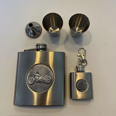 Motorcycle Flasks Stainless Steel With Mini Flask And Cup Set Funnel • $14.99