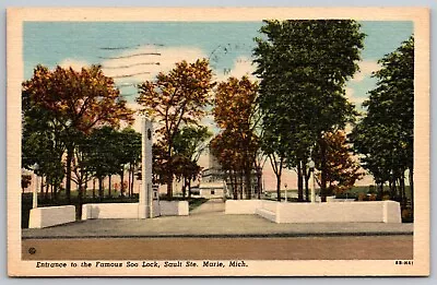 Vintage Linen Postcard - Soo Lock Sault Ste. Marie Michigan - Posted 1956 • $1.95