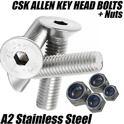 M6 A2 Stainless Steel Machine Screws Countersunk Bolts Socket Bolts + Nyloc Nuts • £3.73