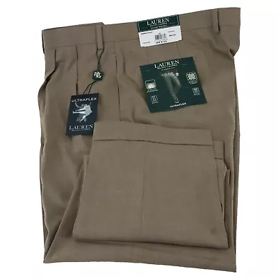 LRL Ralph Lauren Ultraflex Pants Men's 38 X 32 Tan Pleated Classic Fit • $39