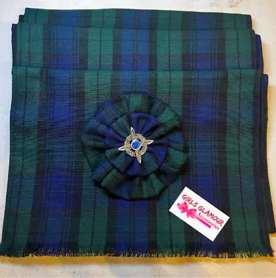 Celtic Black Watch Tartan Sash Rosette Burns Night Wedding Scottish Kilt Viking • £19.90