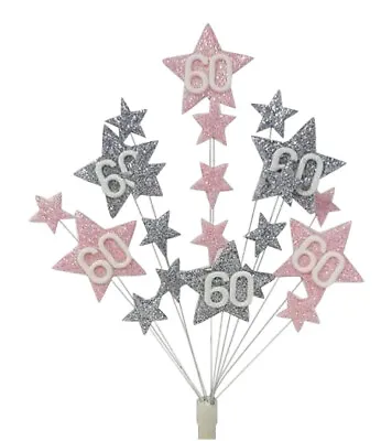 Star Birthday Cake Topper In Pale Pink & Silver 18th 21st 30th 40th 50th 60th 70 • £11.99