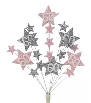 Star Birthday Cake Topper In Pale Pink & Silver 18th 21st 30th 40th 50th 60th 70 • £11.99