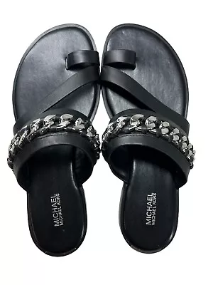 MICHAEL KORS BERGEN Leather Toe Ring Sandal With Chrome Adornment Size 7.5 • $39.95