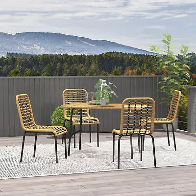 5 Pieces Rattan Garden Furniture Set W/ Tempered Glass Top Hollowed-out Design • £229.99