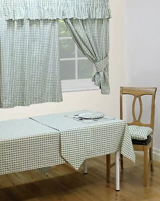 Gingham Check Sage Green 70  Round Table Cloth 100% Cotton 6 - 8 Place Setting • £22.99