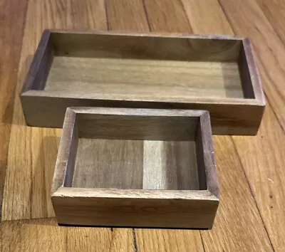 Vintage Haven Sliding Wood Tray Set * 2-pcs 9 X 5” + 5 X 4” Oak / Teak ?? • $19.50