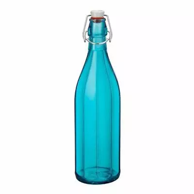 Glass Water Bottle 1 Litre Light Blue Decagon Shape Serving Bormioli Rocco • $12.90