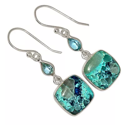 Natural Quantum Quattro - USA & Blue Topaz 925 Silver Earrings ALLE-15536 • $14.99