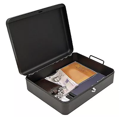 A4 Security Cash Document Storage Safety Deposit Secure Lock Key Safe Box Metal • £17.49