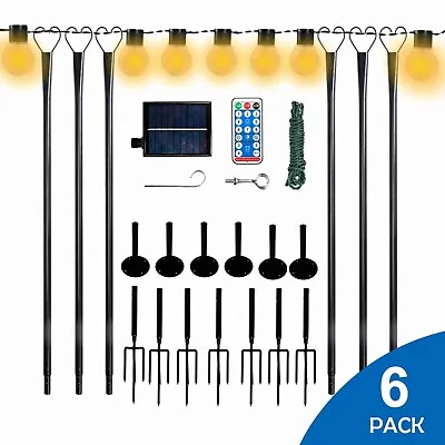 6 Pack String Light Poles 9ft Outdoor Metal Pole For Patio Backyard W/Remote • $79.98