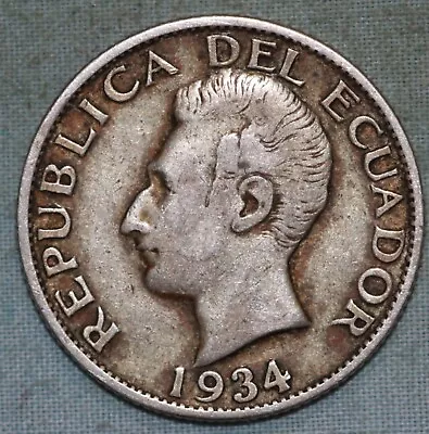 Ecuador 1934 ~ Silver 1 Sucre ~ Phila. U.S.A.~ 93¢ Tracked Shipping • $8.99