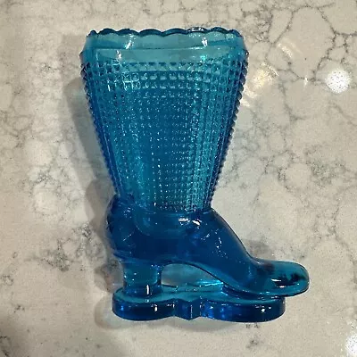 Vintage L E Smith Blue Glass Boot Toothpick Match Holder Striker • $14.99