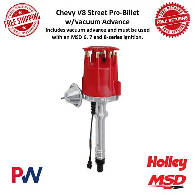 MSD Magnetic Pickup Pro-Billet Distributor W/ Vacuum Advance For Chevy V8 Street • $464.74