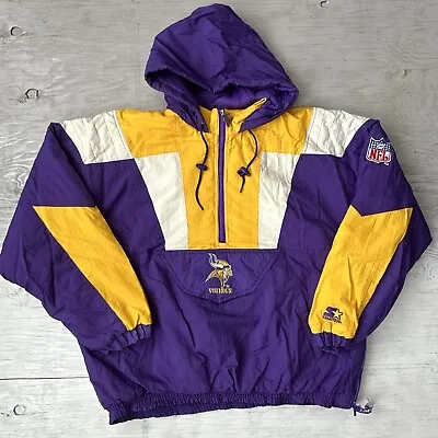 Vintage NFL Starter Minnesota Vikings Pullover Half Zip Jacket Parka Size XL • $195