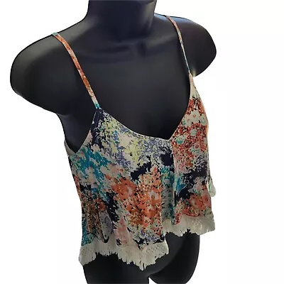 Sucre Collective Floral Crop Top Spaghetti Cross Back Strap Size Small Midriff • $12.85