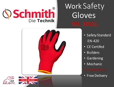 £8.99 • Buy 12 X Work Gloves Safety Protective Builders Grip Gardening Rubber 9 10 Schmith