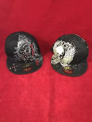 Miami Ink Stretch Black Embroidered Hat Lot Of 2 S/M Old Skool • $24.90