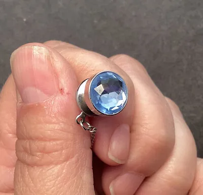 Very Nice Silver Tone Tie Tack Pin With 10mm Faceted Blue Rhinestone • $10.80