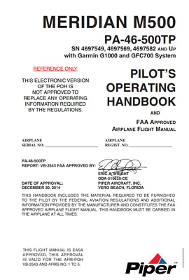 Piper Meridian M500 Pilot's Operating HandBook - READ DESCRIPTION! • $50