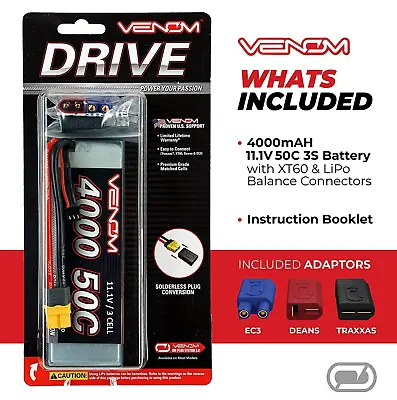 Venom RC Car LiPo Battery 11.1v 3S 4000mAh With XT60 DEANS EC3 TRAXXAS Plugs • £32.99