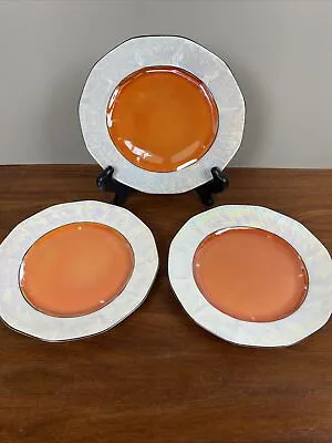 3 Victoria China Czechoslovakia 7.5  Orange White Pearlescent Side Salad Plates  • $13.88