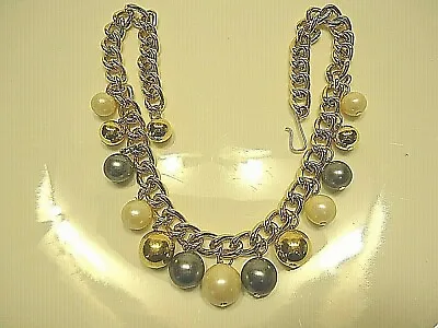 Fashion Jewelry Vintage White Pearl Gold Gray NECKLACE FREE SHIP MAKE OFFER #D11 • $38.78