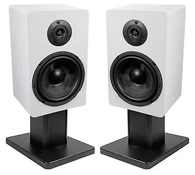 (2) Rockville RockShelf 68W White 6.5  Home Bookshelf Speakers+8  Speaker Stands • $124.95