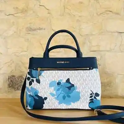Michael Kors Floral Hailee Medium  Blue Floral Signature Canvas Satchel Handbag • $299