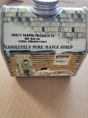 Metal Log Cabin Vintage 1984 Pure Maple Syrup Tin Bottle 16.9oz Empty With Lid X • $8