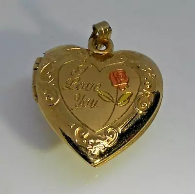 I Love You Engraved Heart Locket 14k Gold Filled Floral Multitone Tru-Kay • $45