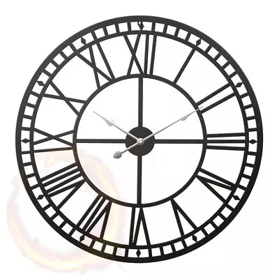 $33.89 • Buy 50/80cm Large Wall Clock Roman Numerals Giant Round Face Black In/Outdoor Garden