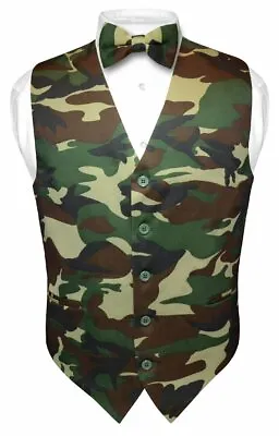 Men's ARMY Green Camouflage Dress Vest BOWTIE Set XL • $19.95