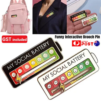 Metal My Social Battery Mood Brooch Pin Funny Interactive Enamel Badge Pins Gift • $2.65