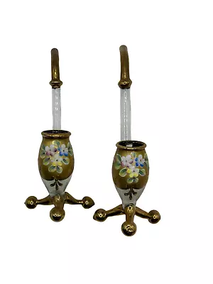 2 Moser Port Wine Sipping Sipper Pipe Glass With Enamel Flowers • $100