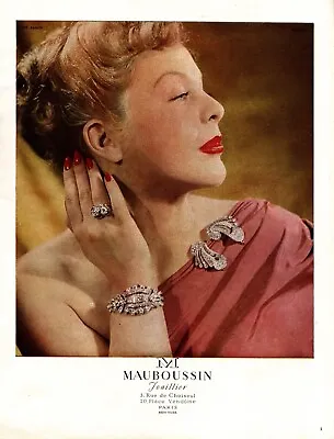 Original French Vintage Ad - MAUBOUSSIN Jewels Jewelry Ring Brooch - 1949 • $5.90