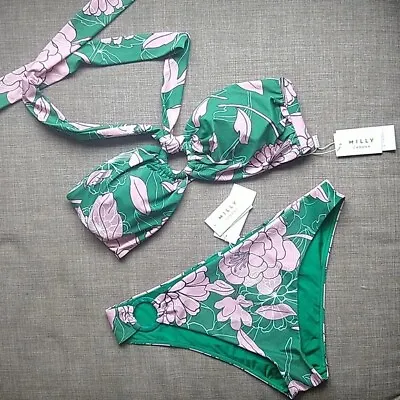 Milly Cabana Luxury Pink And Green Floral Halter Bikini Resort Cheeky Large NWT • $129