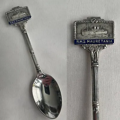 Vtg Cunard Line RMS Mauretania Silverplate & Enamel Souvenir Spoon • $19.50