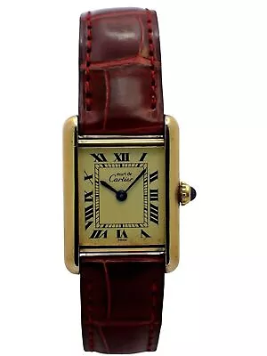 CARTIER Must De Cartier Tank Vermail 925 SM Ladies Quartz Watch 5057001 W/Case • $2109.69