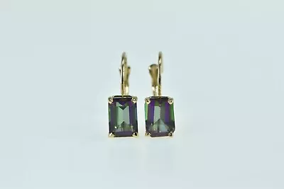 14K Emerald Cut Mystic Topaz Vintage Dangle Earrings Yellow Gold *63 • $127.46