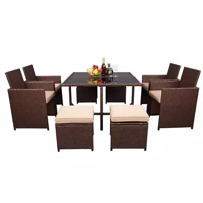 9 Piece Dining Table Set W/ 4 Chairs /4 Stool Kitchen Breakfast Rattan Furniture • $369.59