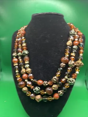 Vintage Glass Lucite  Crystal Bead Necklace Autumn Colors 18” • $21.24