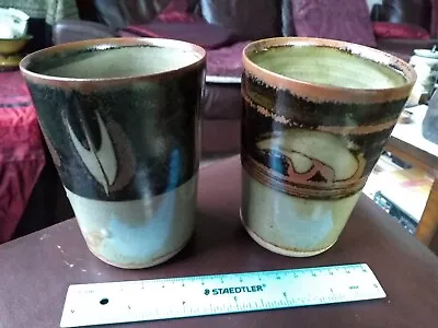 £18 • Buy 2 X Lovely Vintage Winchcombe Pottery Tenmoku Beakers. No Mark. 4.25  Tall.