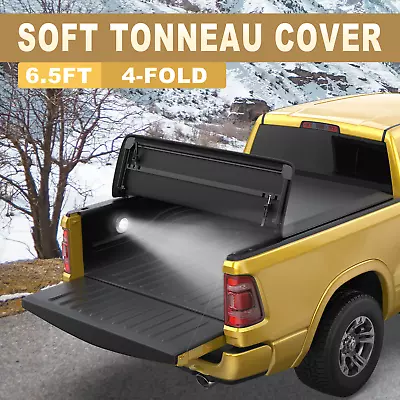 6.5FT 4-FOLD Truck Bed Tonneau Cover Fit 2015-2023 Ford F-150 Super Crew W/ LED • $148.78