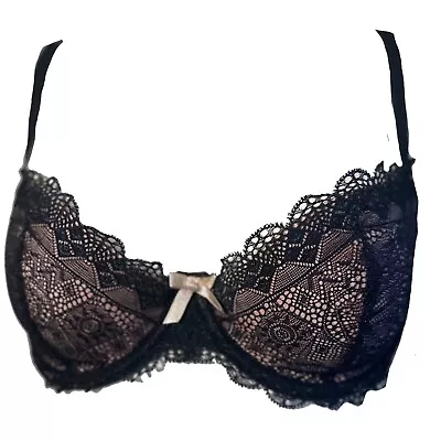 Elle Macpherson Intimates Vintage Lace Balconette Bra 14D Black Like New • $20