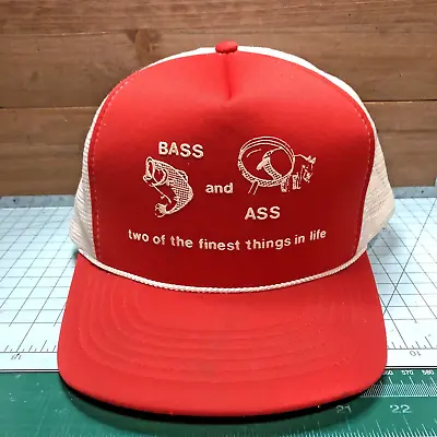 Vintage Fishing Hat Cap Snap Back Funny Humor Bass And Ass One Size Humor • $13.99
